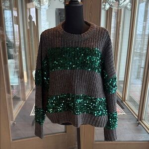 Essential Antwerp Gray & Green Sequin Boxy Sweater SZ S